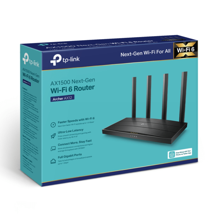 Bidbazar Tp-Link Archer Ax12 Ax1500 1500Mbps Wifi 6 Best Router Tp-Link Archer Ax12,Tp-Link,Archer Ax12,Ax1500,Wi-Fi 6,Dual-Band,Mu-Mimo,Beamforming,Gigabit Ethernet,Smart Connect,Parental Controls,Qos,Router,Wireless Router,Networking,Home Network,Internet,Technology,Ax1500I
