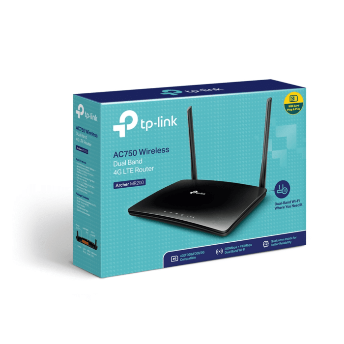 Bidbazar Tp-Link Archer Mr200 Ac750 Wireless Dual Band 4G Lte Router Tp-Link,Archer Mr200,4G Lte Router,Dual-Band Wi-Fi,Mobile Broadband,High-Speed Internet,Sim Card Slot,External Antennas,Ethernet Ports,Guest Network,Parental Controls,Vpn Support