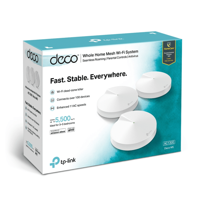 Bidbazar Tp-Link Deco M5 Ac1300 Secure Whole-Home Wi-Fi Router With Access Point [3 Pack] Tp-Link Deco M5,Tp-Link,Deco M5,Ac1300,Mesh Wi-Fi,Whole Home Wi-Fi,Dual-Band,Mu-Mimo,Seamless Roaming,Parental Controls,Home Networking,Wireless Router,Tp-Link Deco M5 3-Pack