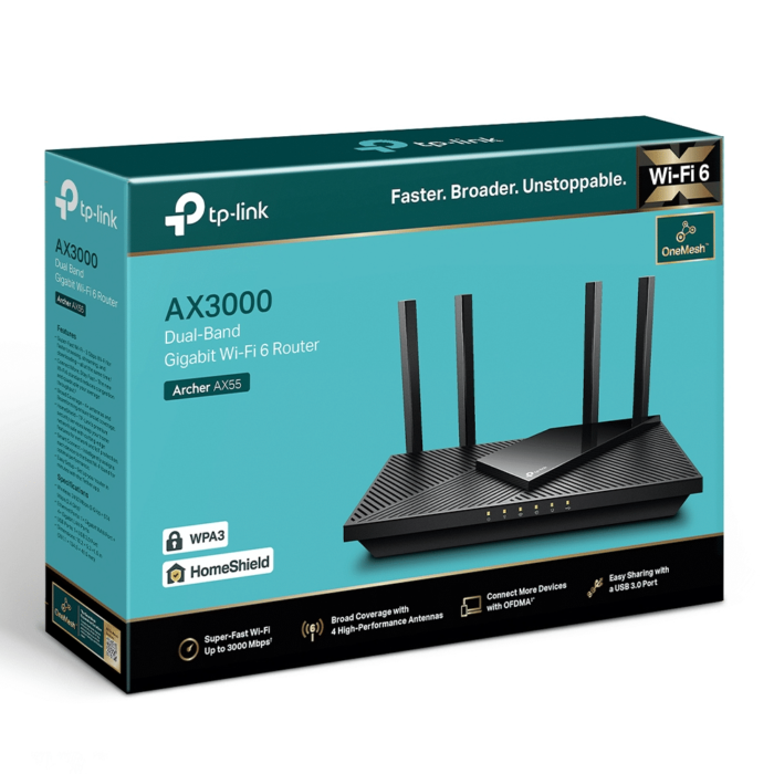 Bidbazar Tp-Link Archer Ax55 Ax3000 3000Mbps Gigabit Dual-Band Best Wi-Fi 6 Router Tp-Link Archer Ax55,Tp-Link Archer Ax55 Ax3000,Gaming Router,Wi-Fi 6,Dual-Band,Mu-Mimo,Beamforming,Gigabit Ethernet,Qos,Parental Controls,Security Features,Ax55,Ax3000