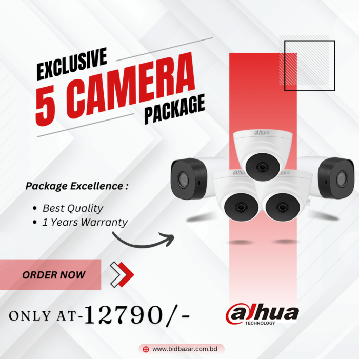 Bidbazar Dahua 2Mp Night Vision Camera Package (5 Camera) Camera Package,Business Security Camera System,Cctv Camera Package,Dahua Hac-B1A21,Surveillance Camera System,Weatherproof Cctv Camera,Remote Access Cctv,Wired Cctv Camera,Security Camera Price Bangladesh,Security Camera Installation,Cctv Security Camera Package,Dahua Dh-Hac-T1A21P-A,Cctv Hard Drive,Cat6 Cable For Cctv,Cctv Camera Adapter,Cctv Video Balun