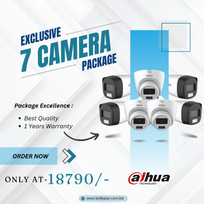 Bidbazar Dahua 2Mp Night Vision Color + Audio Camera Package (7 Camera) Camera Package,Bidbazar,Dahua Camera Package,Audio,Cctv Security Camera Package,High Definition Cctv Camera,Night Vision Cctv Camera,Audio Recording Cctv Camera,Dahua Cctv Camera,Dahua Hac-Hdw1200Clq-Il-A,Dahua Hac-Hfw1200Clp-Il-A,4 Channel Dvr Recorder,Cctv Hard Drive,Cat6 Cable For Cctv,Cctv Camera Adapter,Cctv Video Balun,Home Security Camera System,Business Security Camera System,Security Camera Installation,Remote Access Cctv,Surveillance Camera System,Weatherproof Cctv Camera,Wired Cctv Camera,Security Camera Price Bangladesh